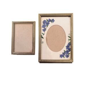 MCM vintage set 2 gold tone metal small photo picture frames 2x3 & 3x5 size
